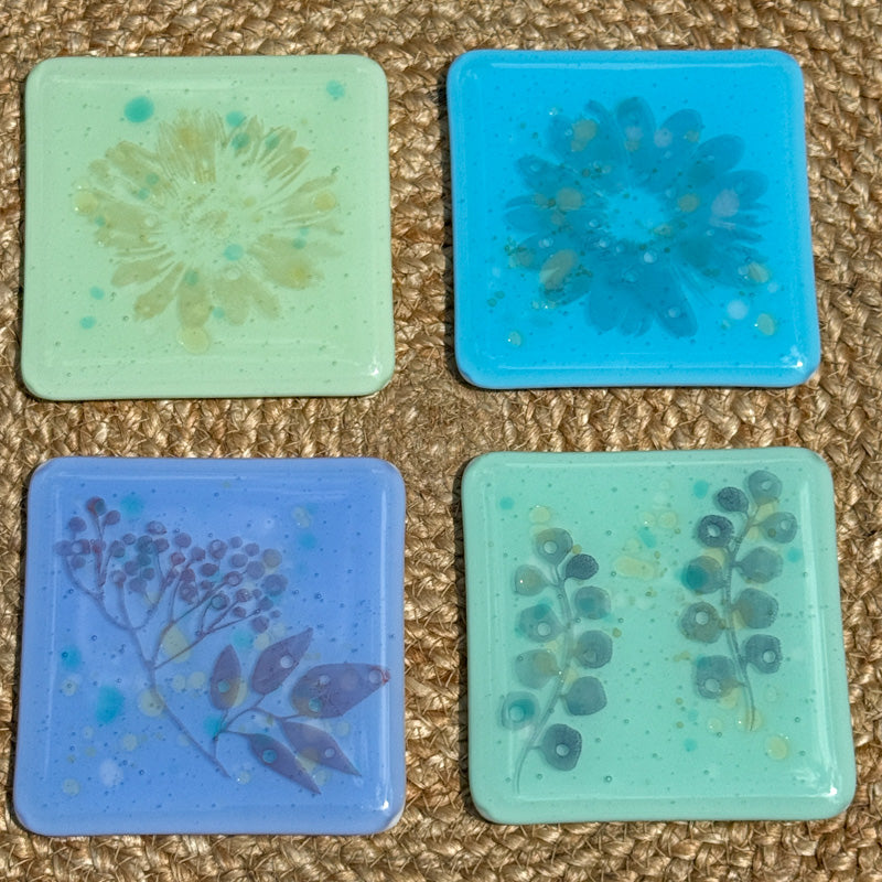Breezy Botanicals, Summer Breeze Collection coaster set, blues & greens