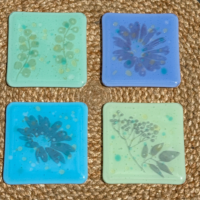 Daydream Garden, Summer Breeze Collection coaster set, blues & greens