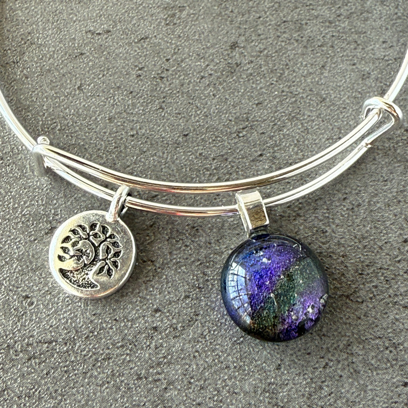 Nightfall, Lavender and Green Color Dichroic Glass Bracelet, Silver