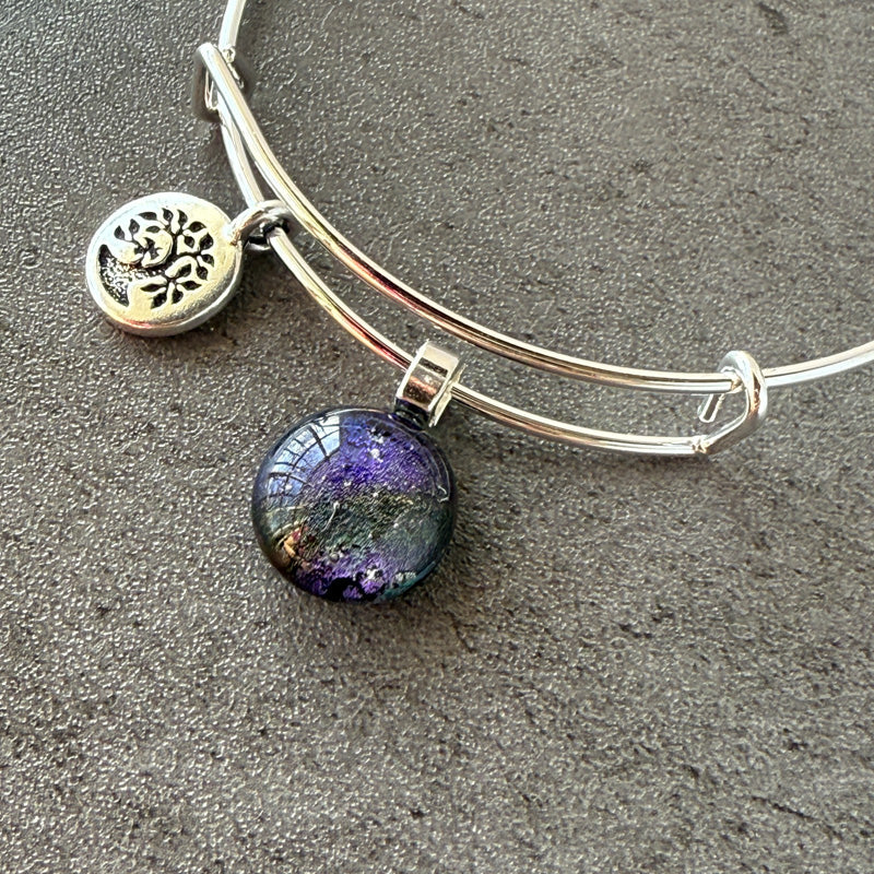 Nightfall, Lavender and Green Color Dichroic Glass Bracelet, Silver
