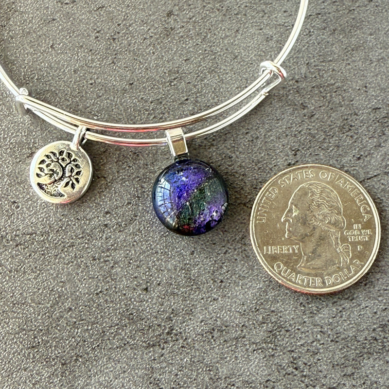 Nightfall, Lavender and Green Color Dichroic Glass Bracelet, Silver