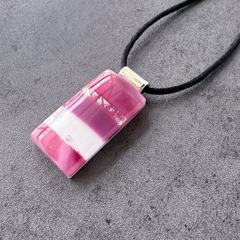 Frosted Cranberry, Pink Fused Glass Necklace, cranberry, mauve, silver