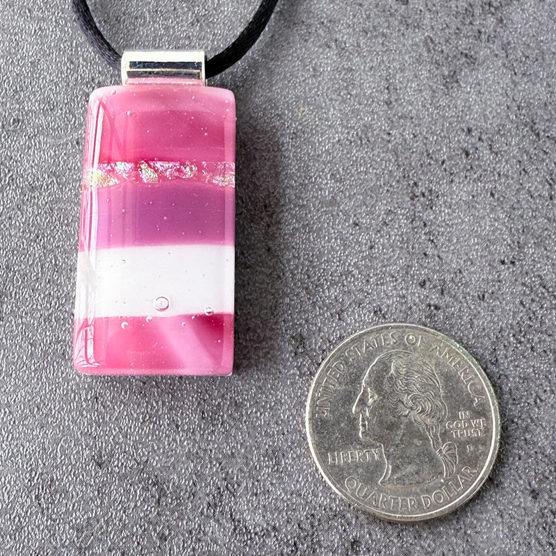 Frosted Cranberry, Pink Fused Glass Necklace, cranberry, mauve, silver
