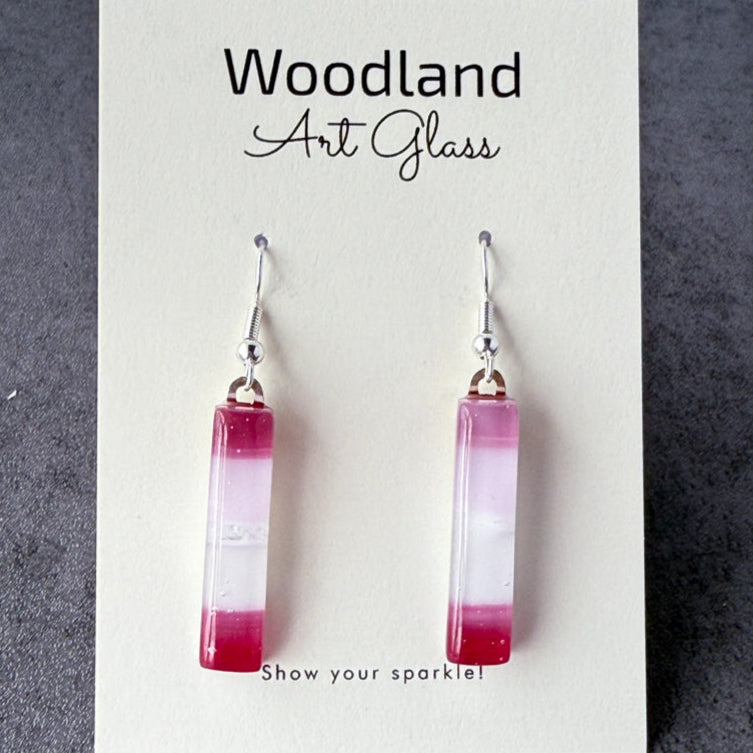 Sunset Streaks, Pink Fused Glass Earrings, cranberry, mauve, silver