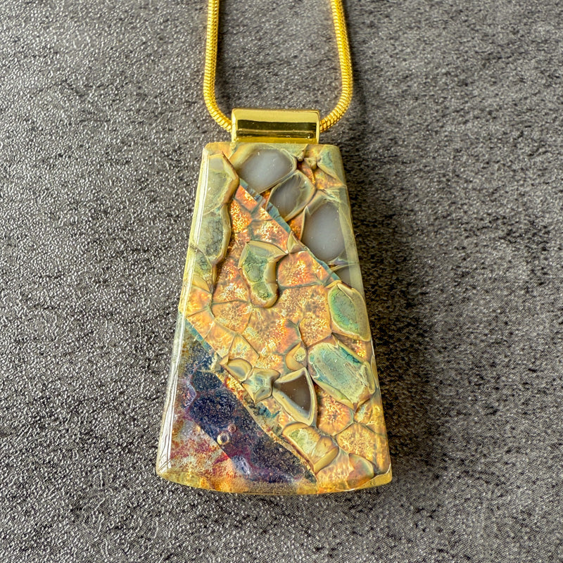 Crimson Vale, Glimmerstone Fused Glass Necklace, crimson, gold