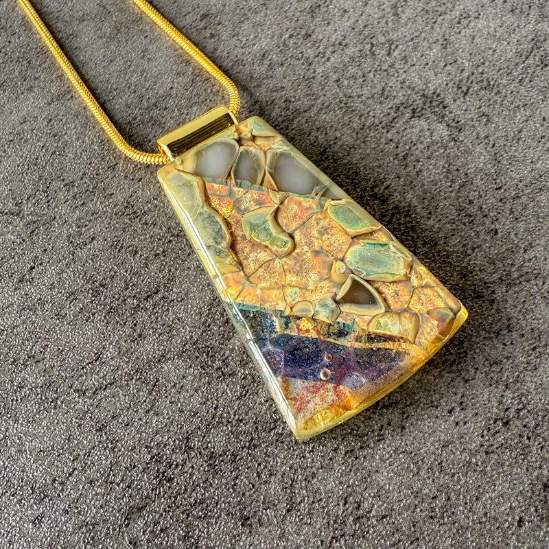 Crimson Vale, Glimmerstone Fused Glass Necklace, crimson, gold