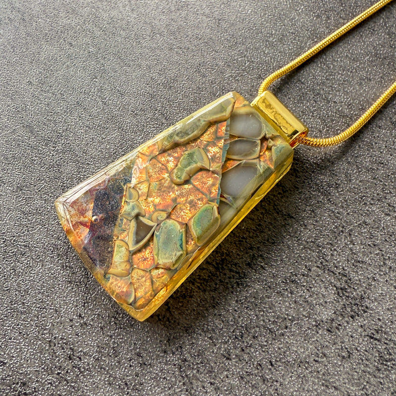 Crimson Vale, Glimmerstone Fused Glass Necklace, crimson, gold