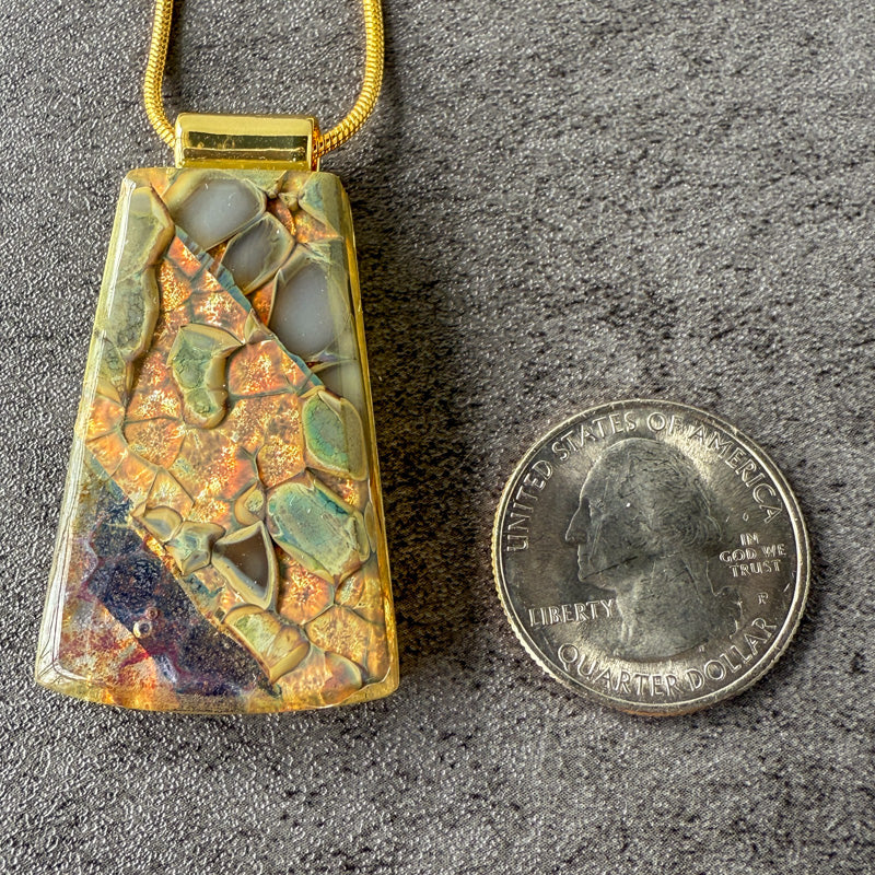 Crimson Vale, Glimmerstone Fused Glass Necklace, crimson, gold