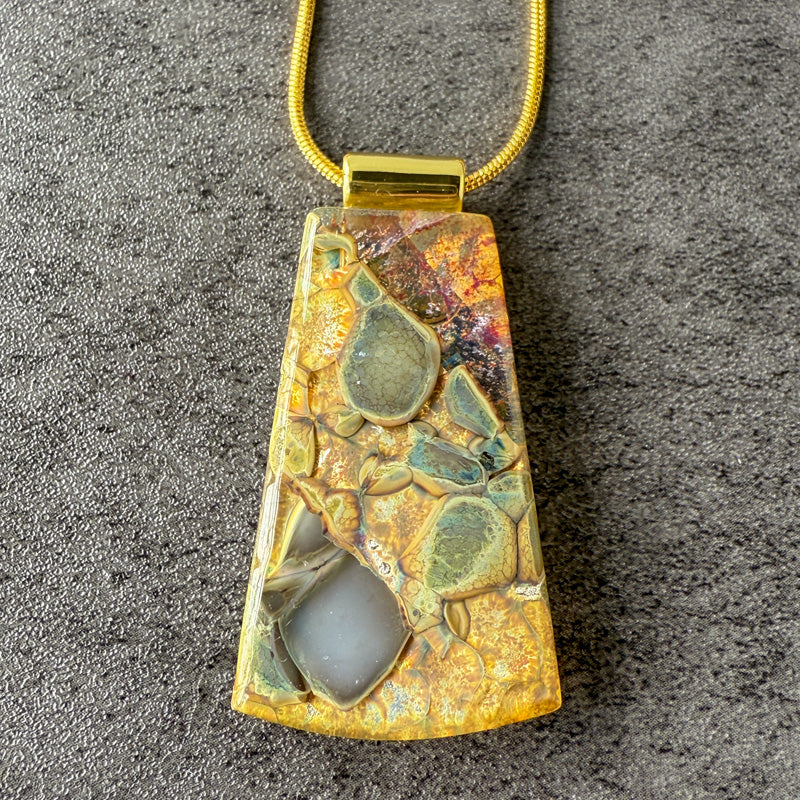 Scarlet Echo, Glimmerstone Fused Glass Necklace, crimson, gold