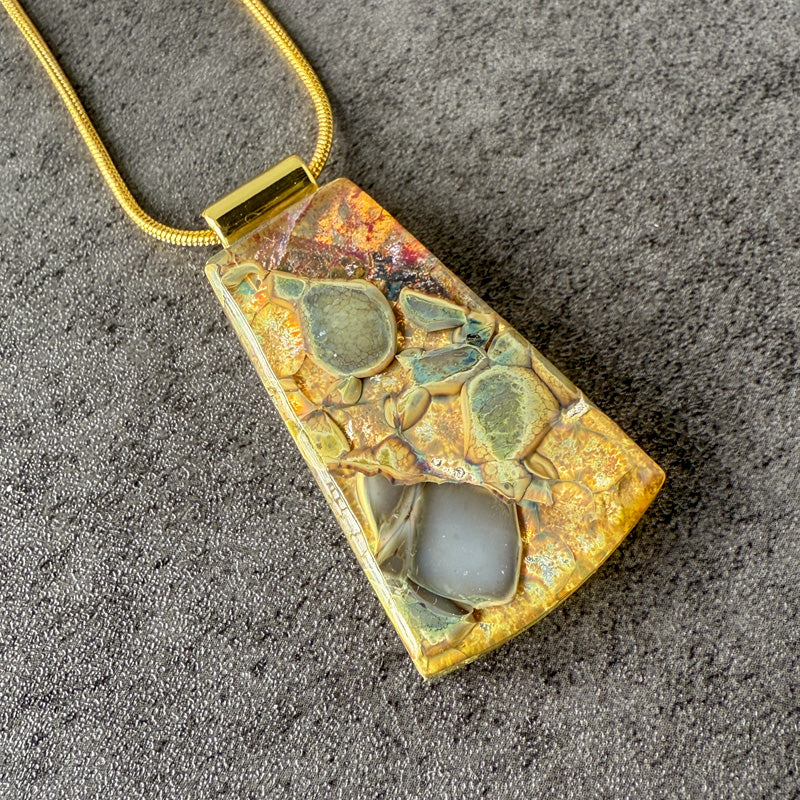 Scarlet Echo, Glimmerstone Fused Glass Necklace, crimson, gold