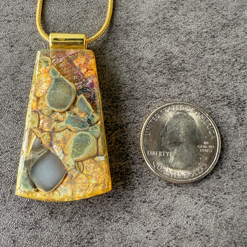 Scarlet Echo, Glimmerstone Fused Glass Necklace, crimson, gold