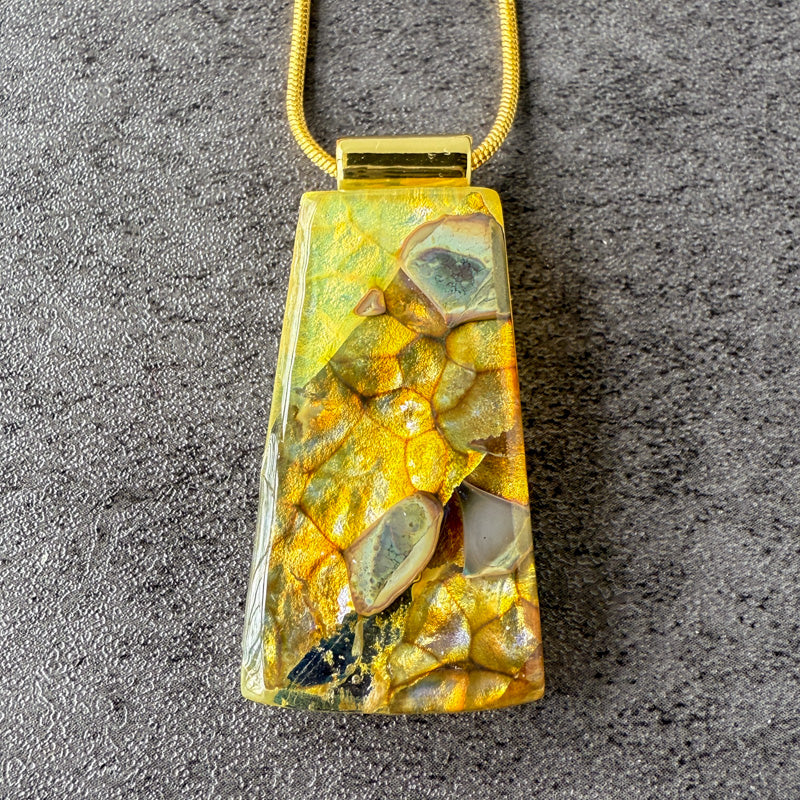 Gilded Hollow, Glimmerstone Fused Glass Necklace, gold