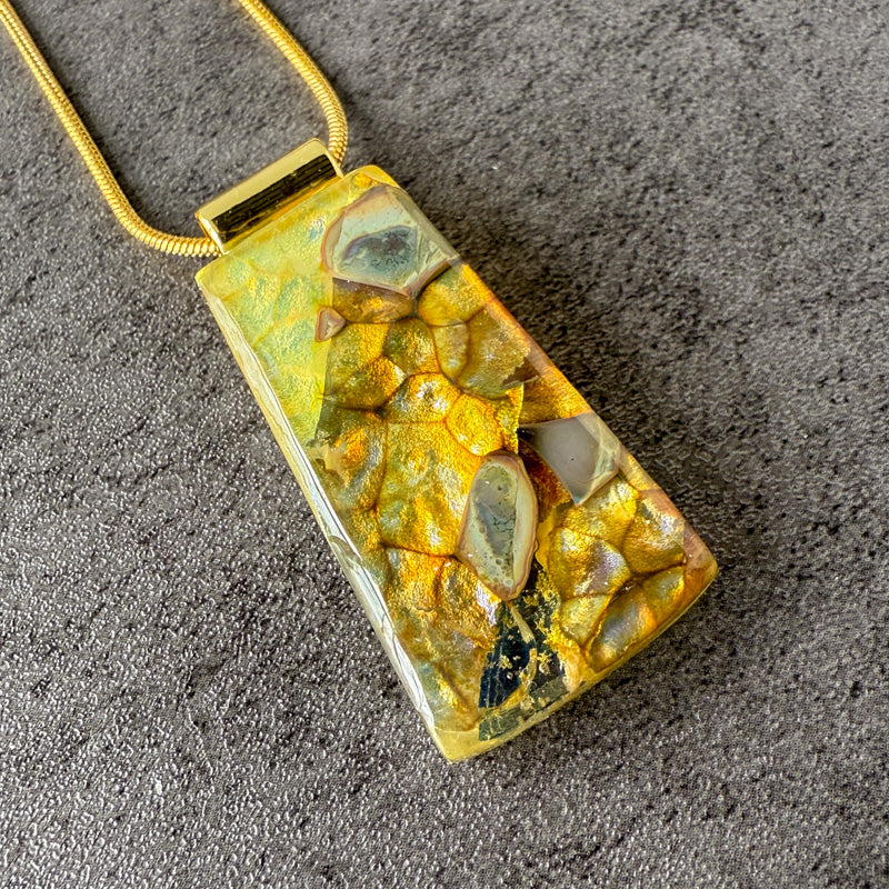 Gilded Hollow, Glimmerstone Fused Glass Necklace, gold