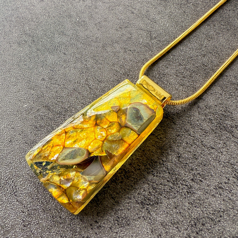 Gilded Hollow, Glimmerstone Fused Glass Necklace, gold