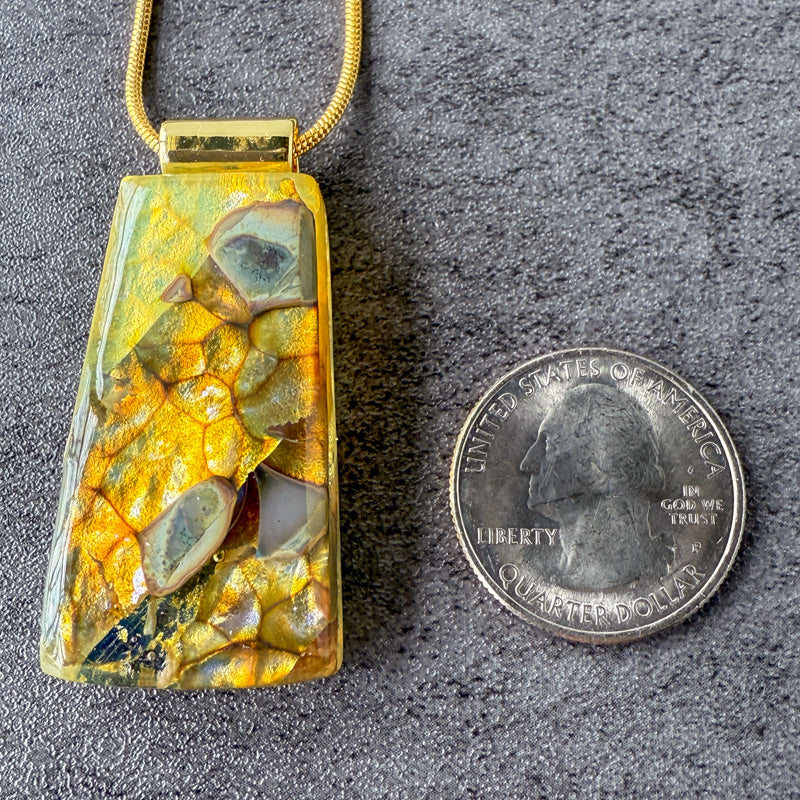 Gilded Hollow, Glimmerstone Fused Glass Necklace, gold
