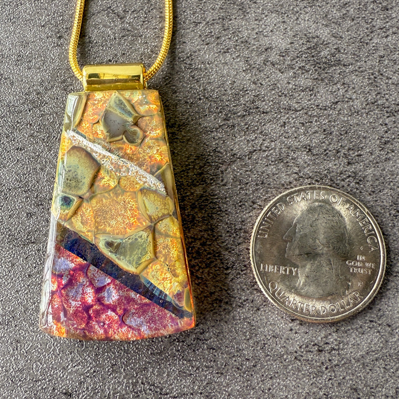 Sundusk Ember, Glimmerstone Fused Glass Necklace, crimson, gold