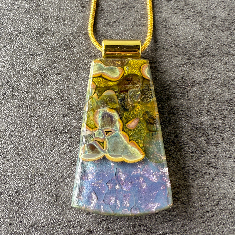 The Hollow Crown, Glimmerstone Fused Glass Necklace, purple, gold