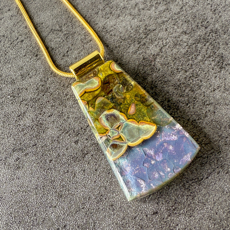 The Hollow Crown, Glimmerstone Fused Glass Necklace, purple, gold