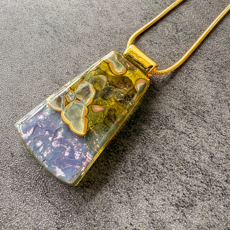 The Hollow Crown, Glimmerstone Fused Glass Necklace, purple, gold