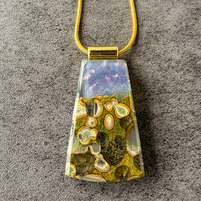 Queen of the Deep, Glimmerstone Fused Glass Necklace, purple, gold