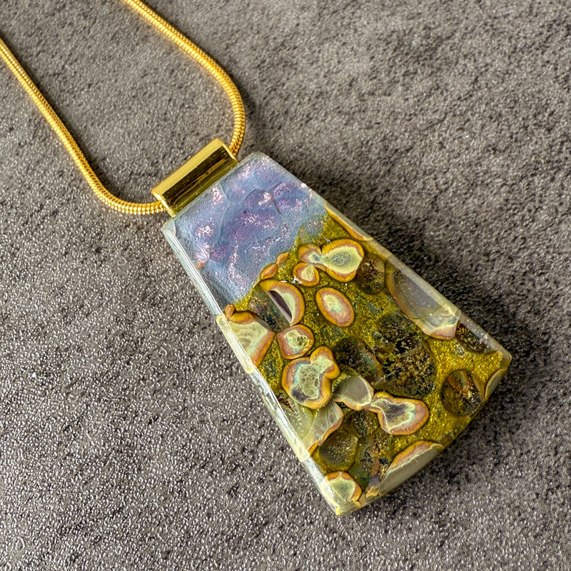 Queen of the Deep, Glimmerstone Fused Glass Necklace, purple, gold
