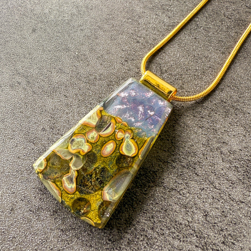 Queen of the Deep, Glimmerstone Fused Glass Necklace, purple, gold
