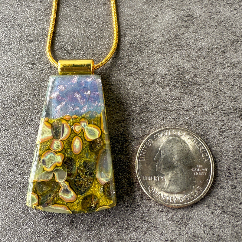 Queen of the Deep, Glimmerstone Fused Glass Necklace, purple, gold