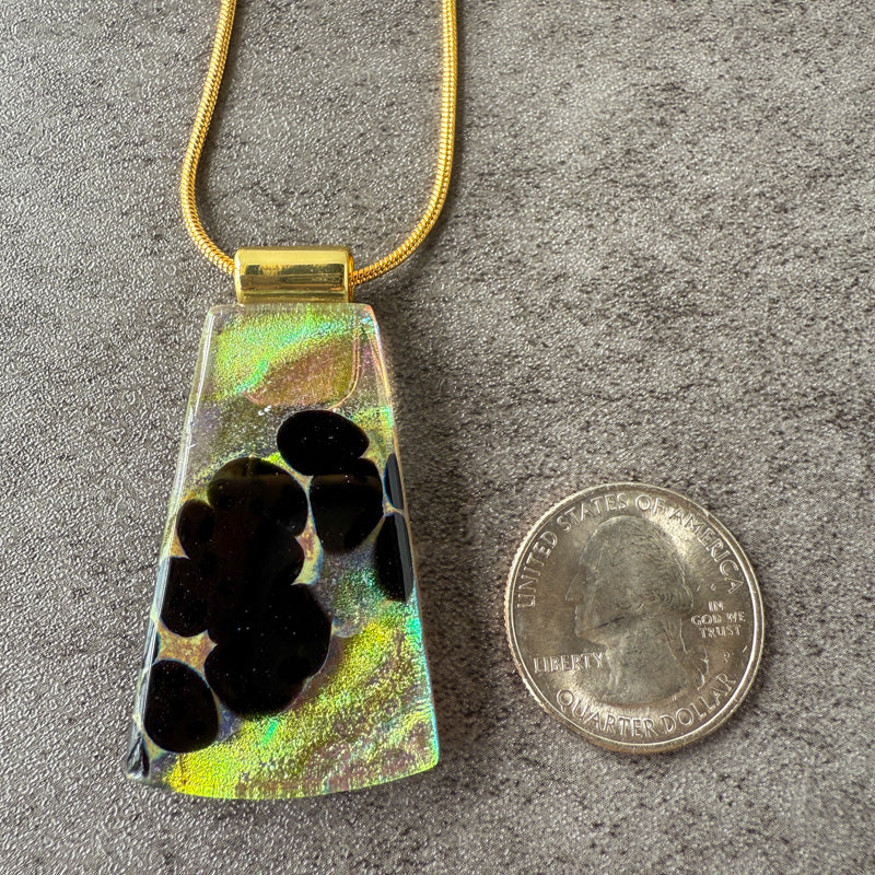 Tears of the Mountain, Glimmerstone Fused Glass Necklace, black, multicolor, gold