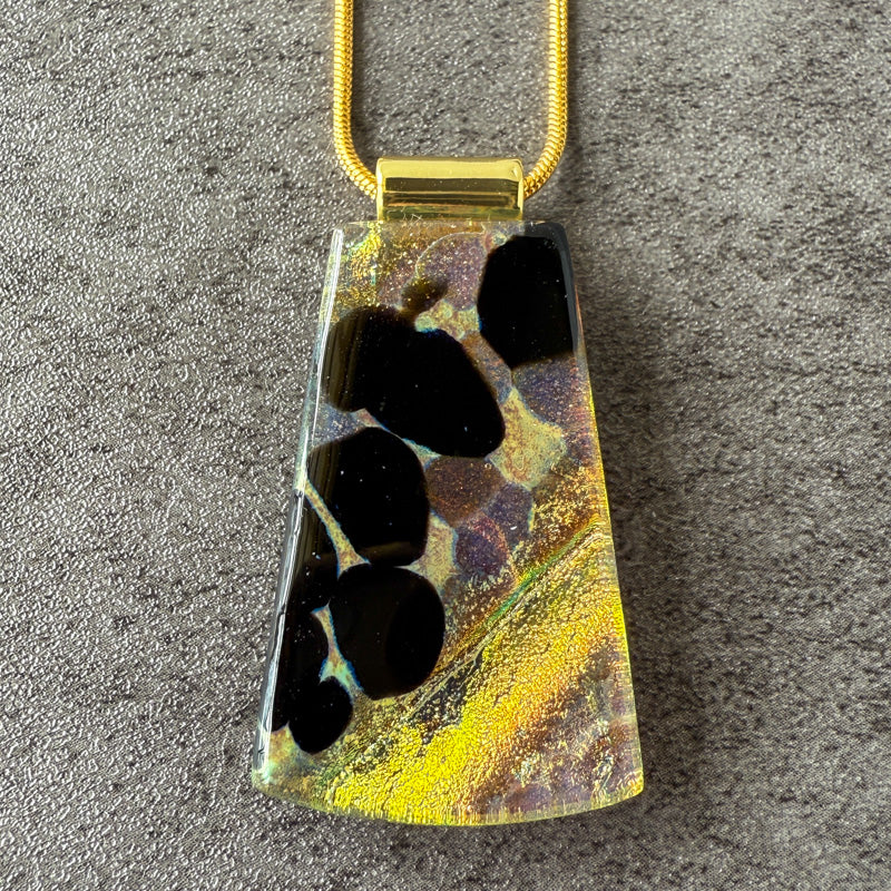 The Last Glimmer, Glimmerstone Fused Glass Necklace, black, multicolor, gold