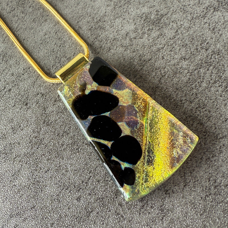 The Last Glimmer, Glimmerstone Fused Glass Necklace, black, multicolor, gold