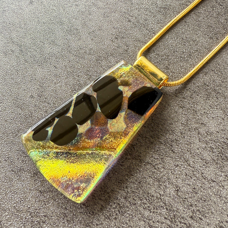 The Last Glimmer, Glimmerstone Fused Glass Necklace, black, multicolor, gold