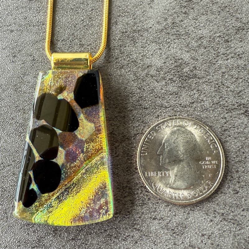The Last Glimmer, Glimmerstone Fused Glass Necklace, black, multicolor, gold