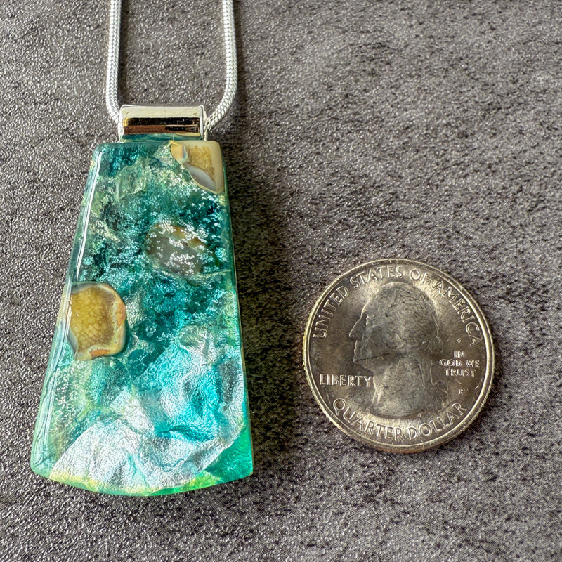 Frozen Whisper, Glimmerstone Fused Glass Necklace, blue, aqua, silver