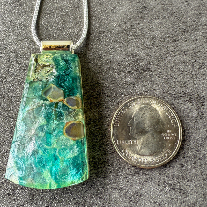 Mist of Valen, Glimmerstone Fused Glass Necklace, blue, aqua, silver
