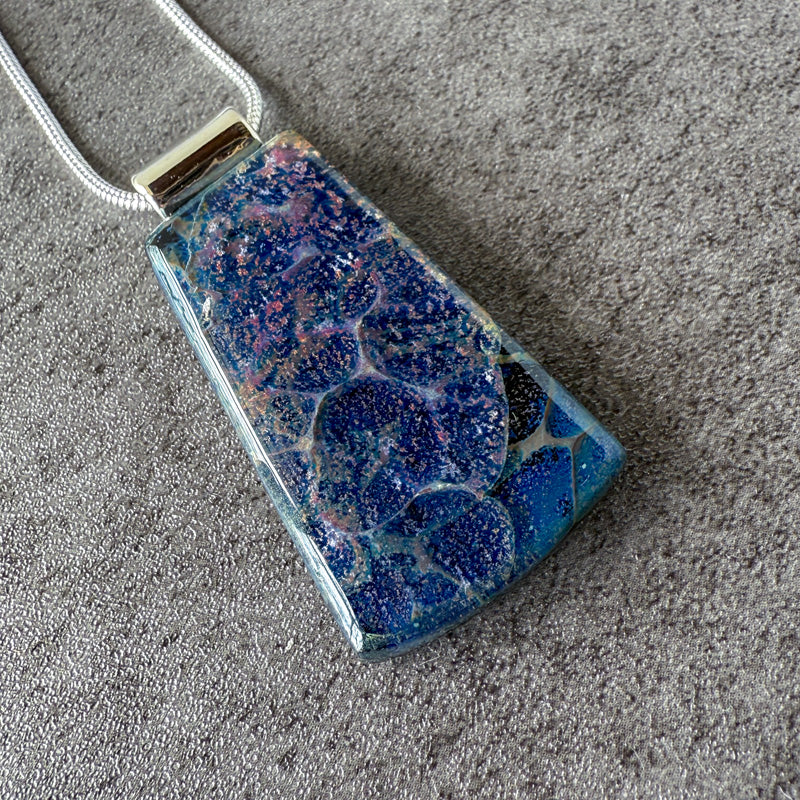 Echo of Midnight, Glimmerstone Fused Glass Necklace, multicolor, silver