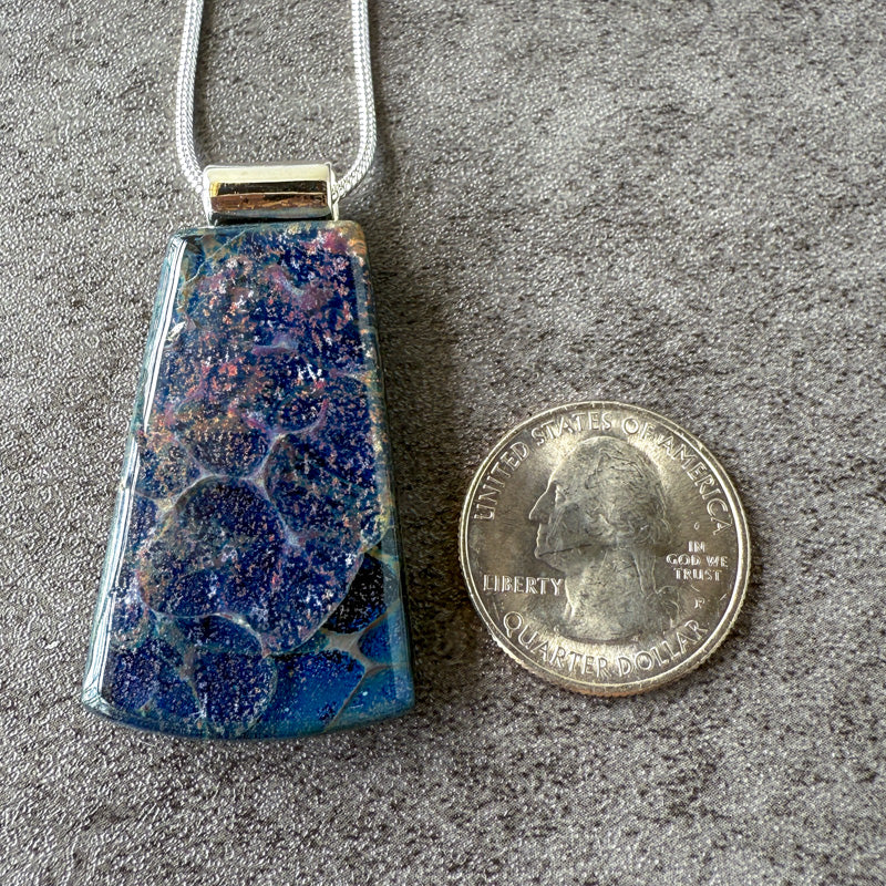 Echo of Midnight, Glimmerstone Fused Glass Necklace, multicolor, silver