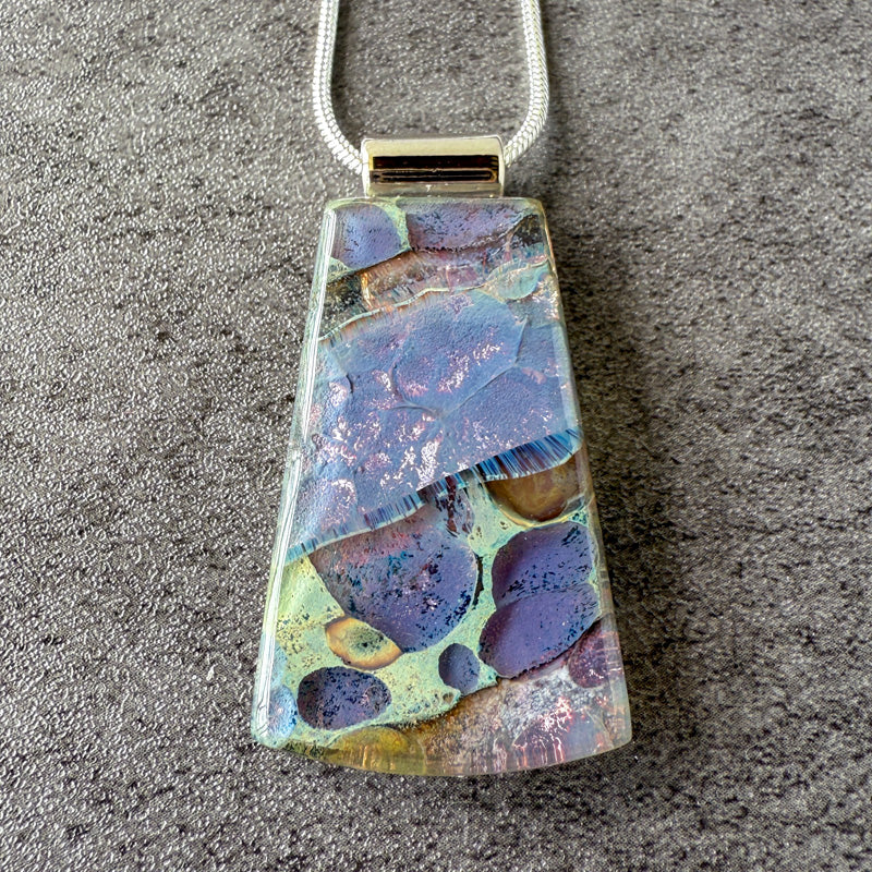 Stormchant, Glimmerstone Fused Glass Necklace, purple, silver
