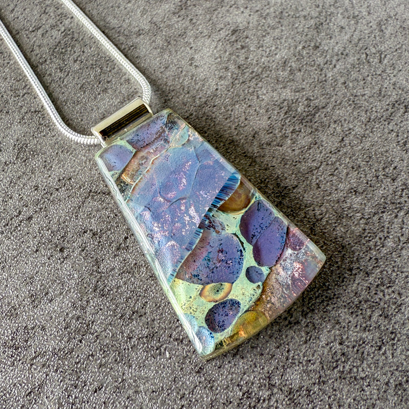Stormchant, Glimmerstone Fused Glass Necklace, purple, silver