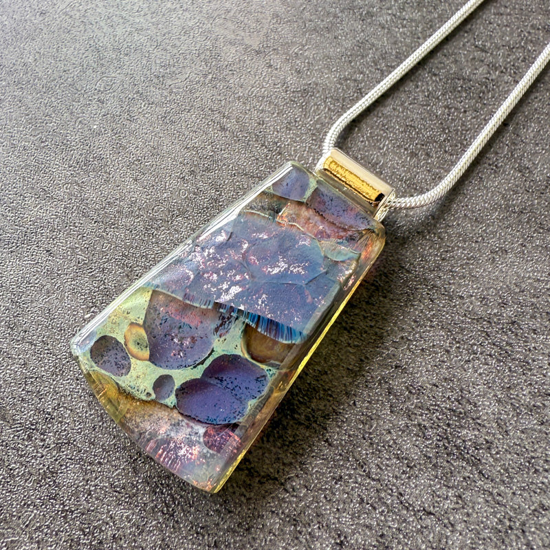 Stormchant, Glimmerstone Fused Glass Necklace, purple, silver