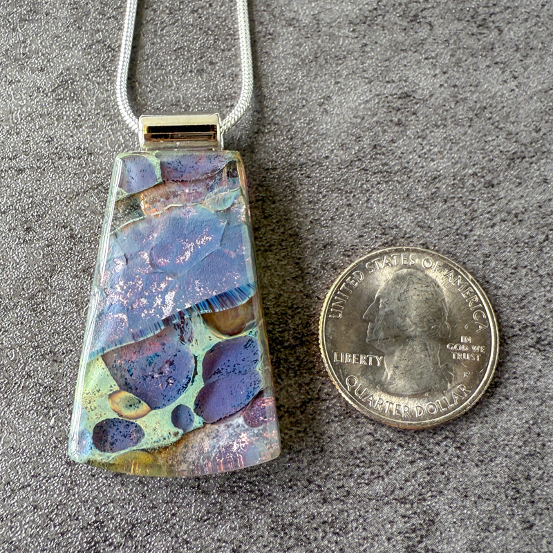 Stormchant, Glimmerstone Fused Glass Necklace, purple, silver