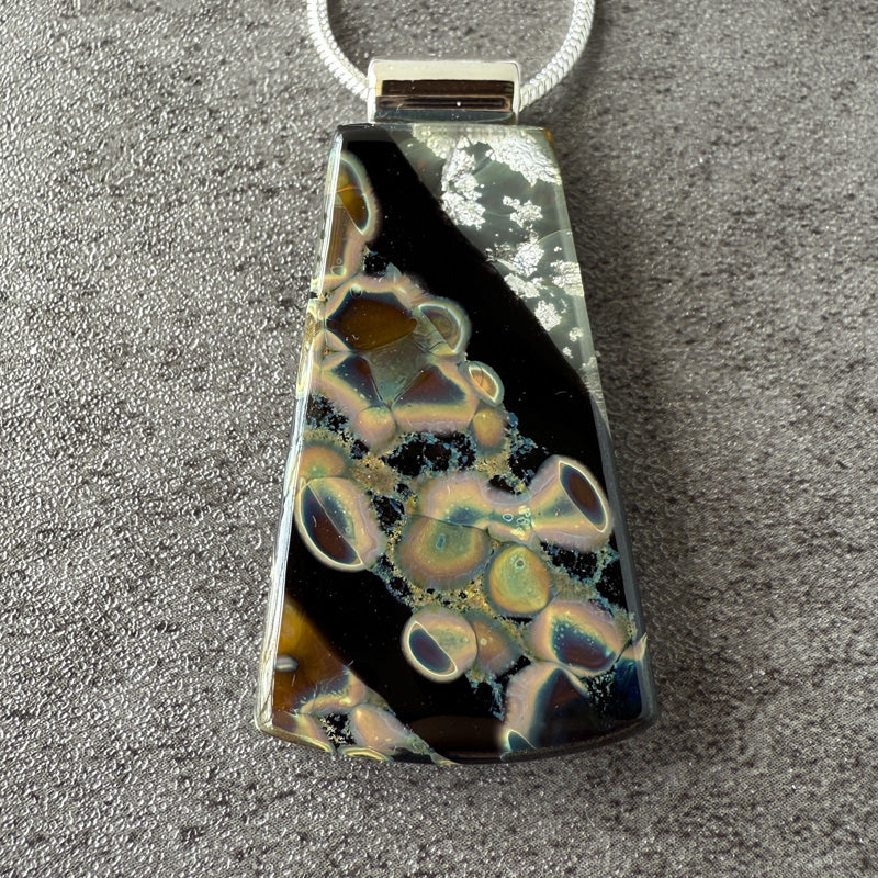 Shadowlight, Glimmerstone Fused Glass Necklace, black, silver