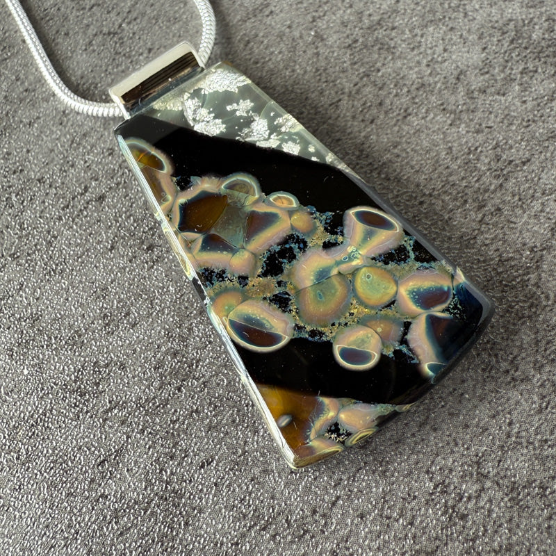 Shadowlight, Glimmerstone Fused Glass Necklace, black, silver