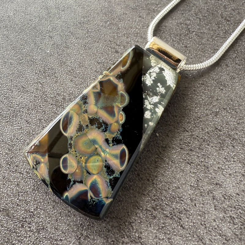 Shadowlight, Glimmerstone Fused Glass Necklace, black, silver