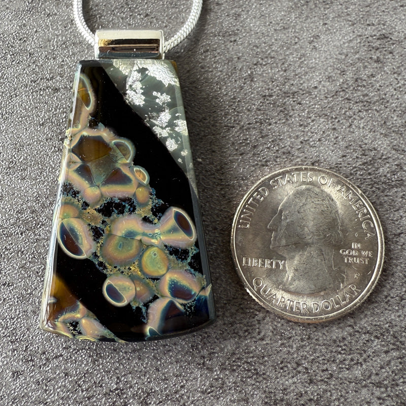 Shadowlight, Glimmerstone Fused Glass Necklace, black, silver