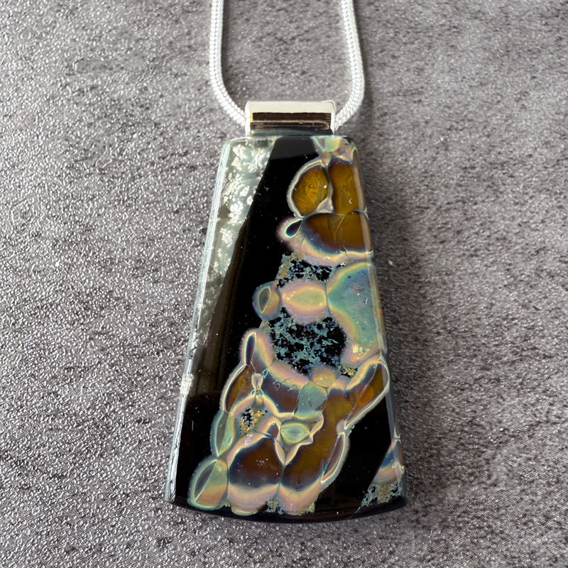 Silverdeep, Glimmerstone Fused Glass Necklace, black, silver