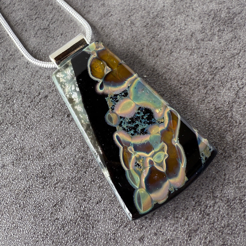Silverdeep, Glimmerstone Fused Glass Necklace, black, silver