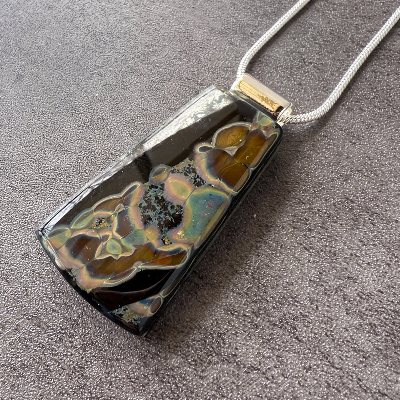 Silverdeep, Glimmerstone Fused Glass Necklace, black, silver