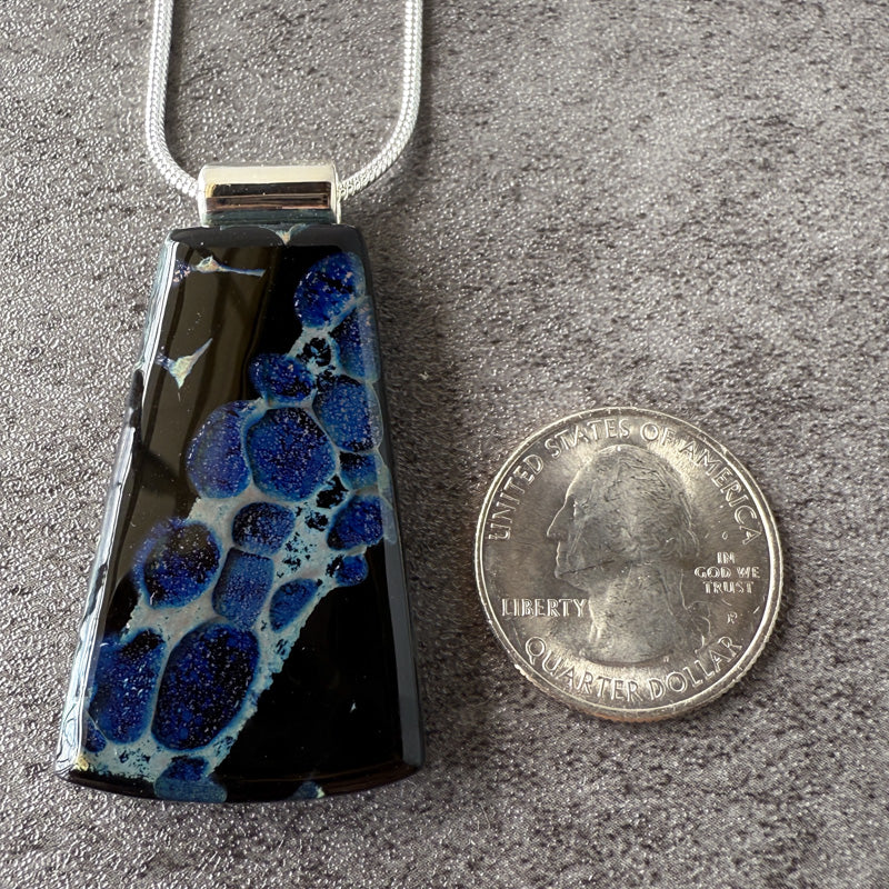 Starshale, Glimmerstone Fused Glass Necklace, black, blue, silver