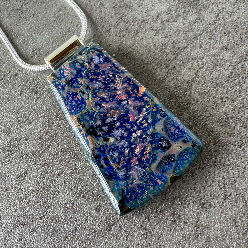 Whispered Ore, Glimmerstone Fused Glass Necklace, multicolor, silver