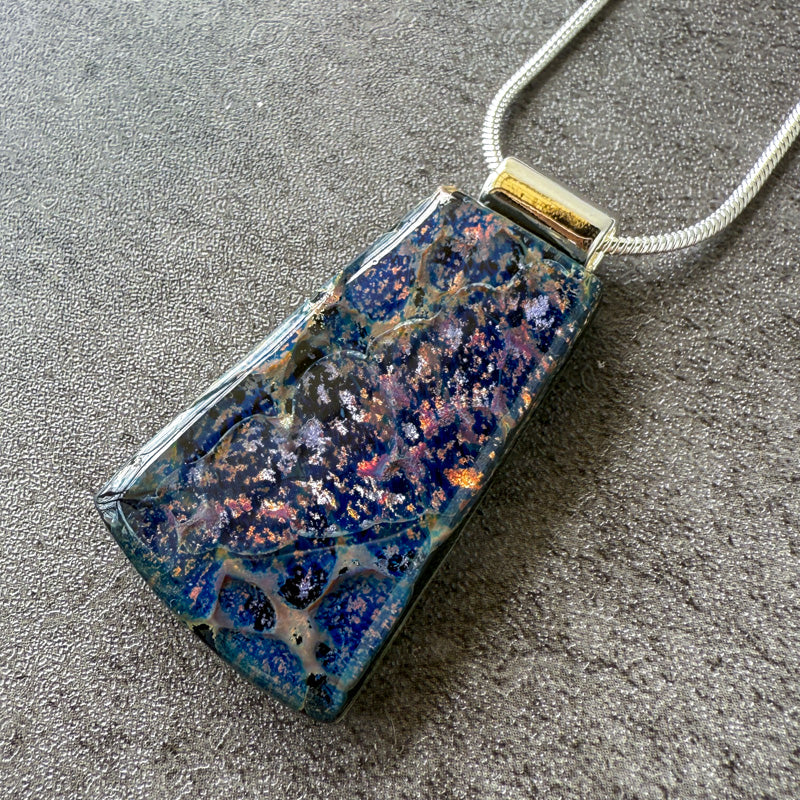 Whispered Ore, Glimmerstone Fused Glass Necklace, multicolor, silver